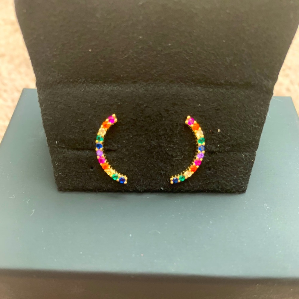 Gold plated and Crystal semi circle earrings